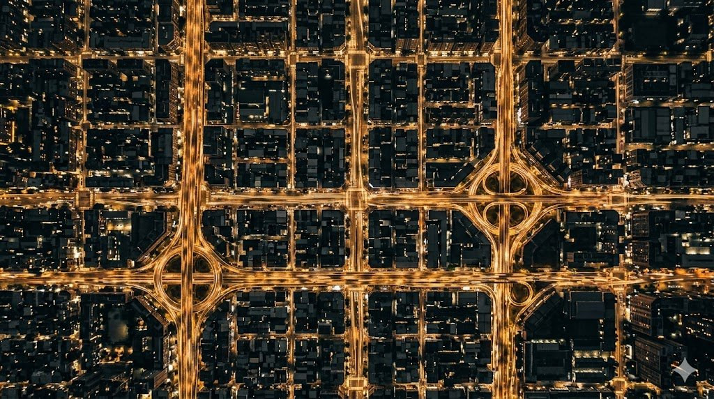 Aerial view of Taipei city grid at night